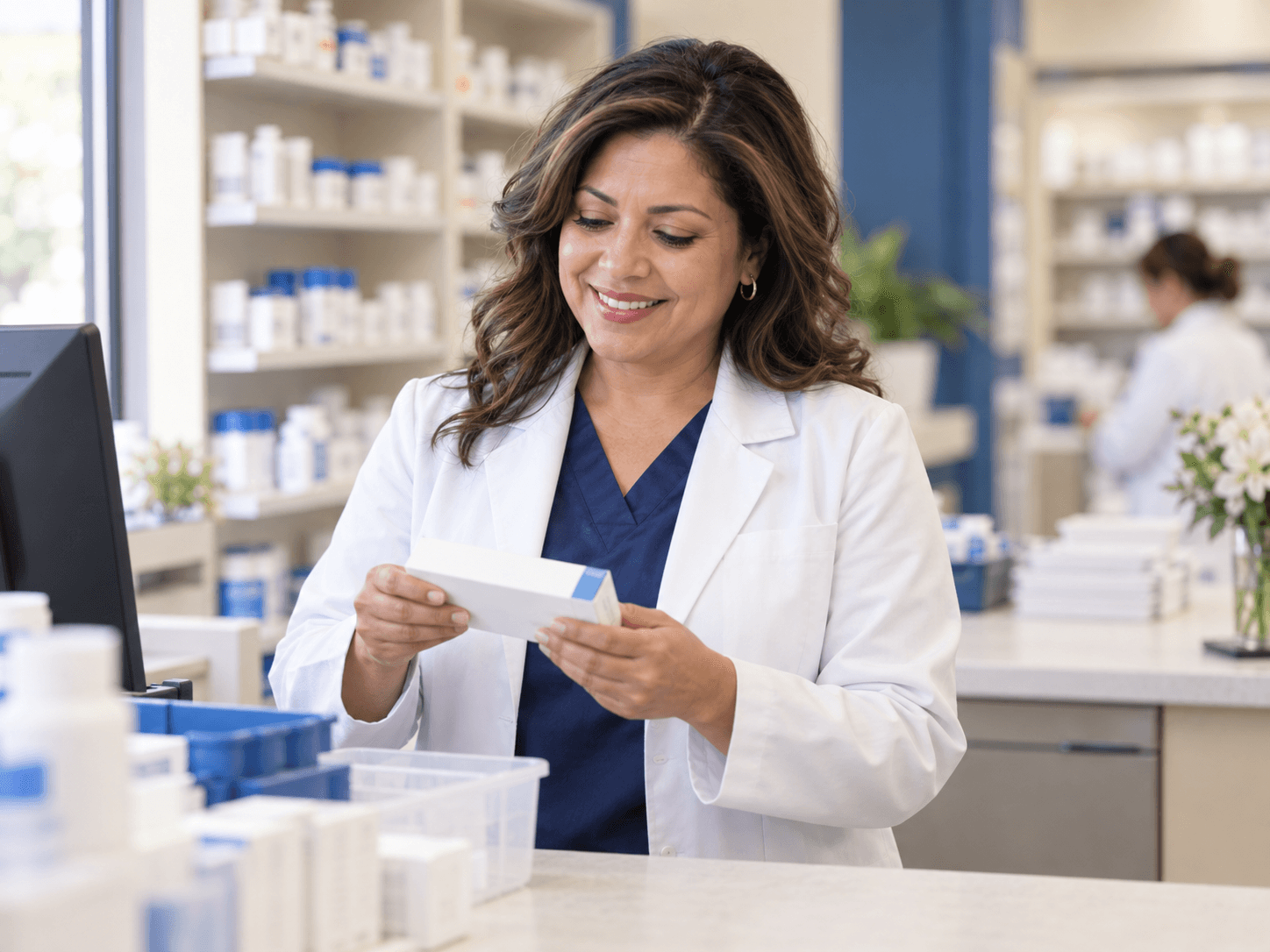 Pharmacist checking a sealed medication package