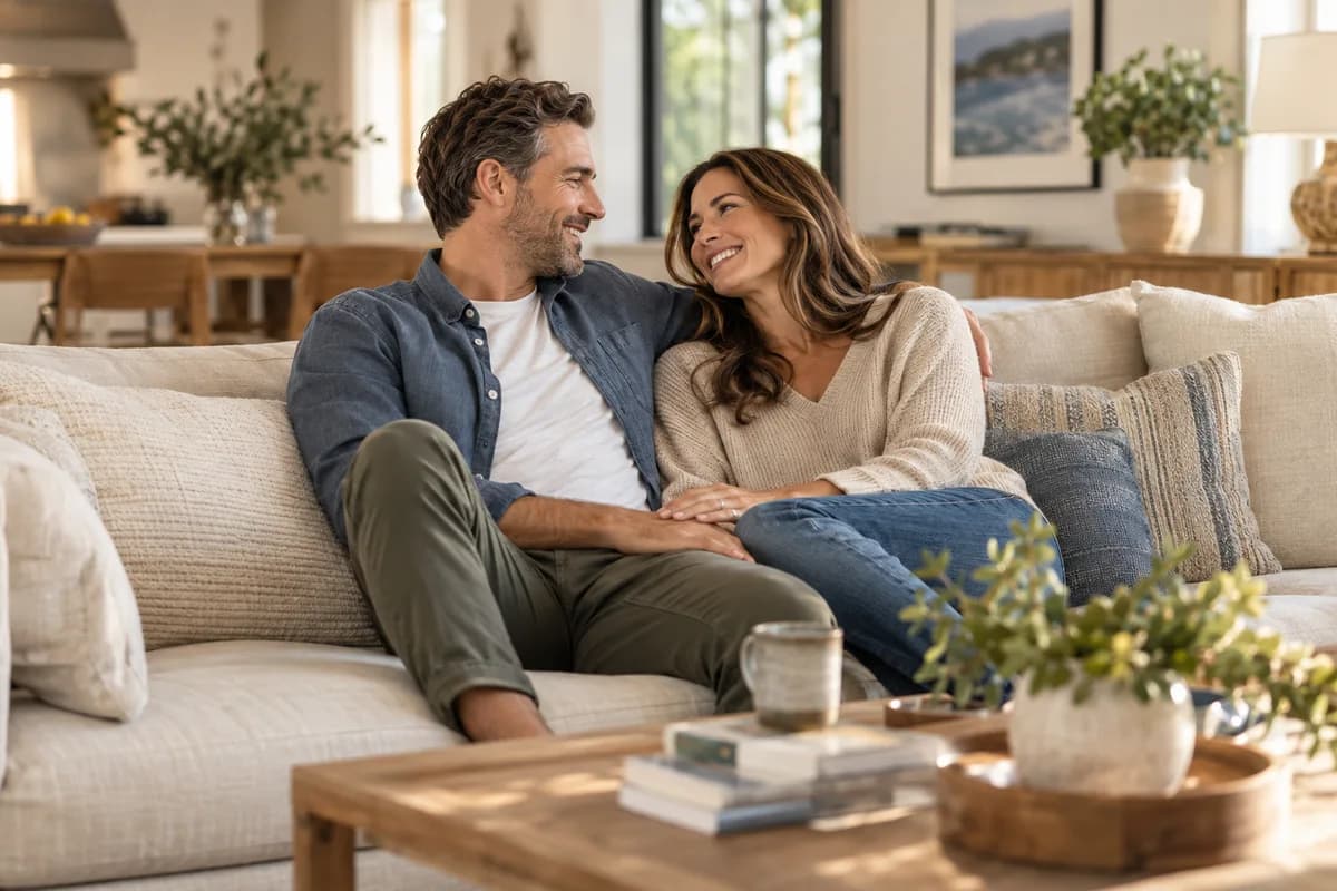 A couple sharing a quiet moment at home